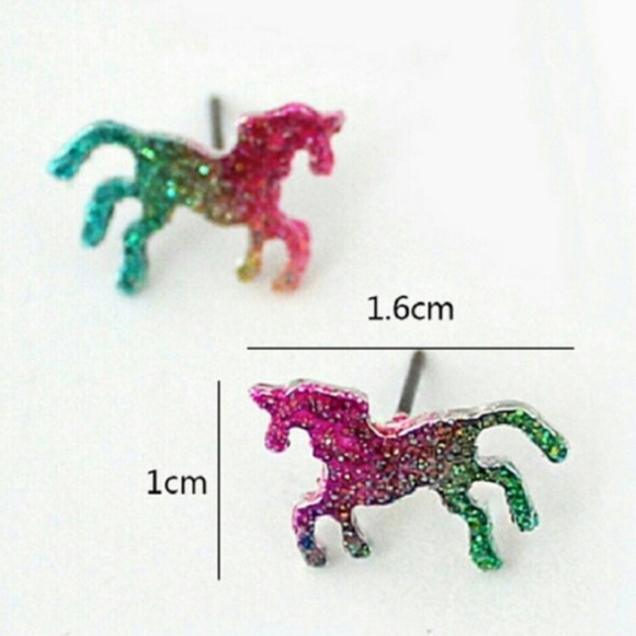 Unicorn Ombré Glitter Festival Sparkle Pierced Stud Earrings NIBag - Picture 6 of 8